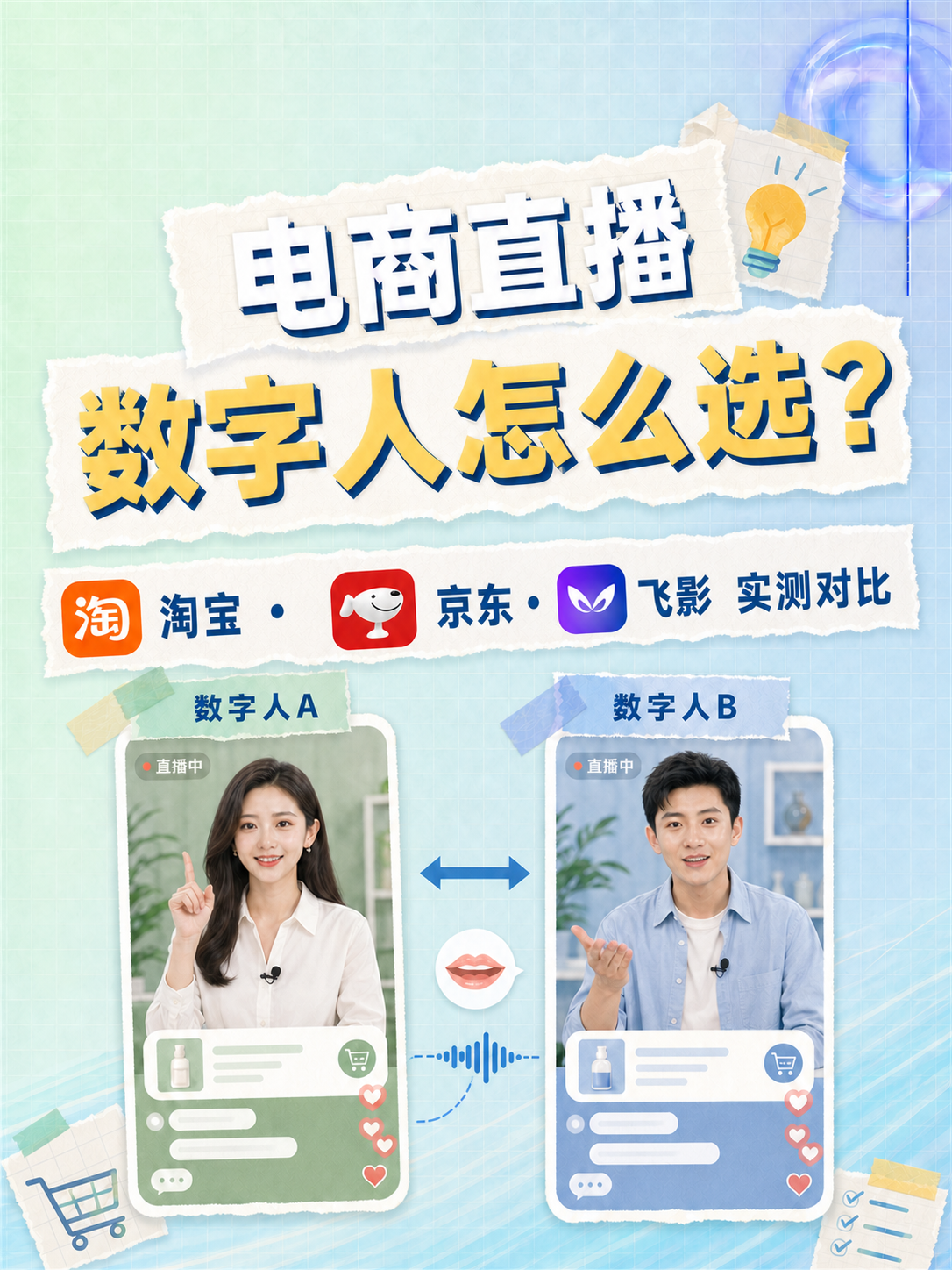 电商直播数字人怎么选？淘宝 VS 京东 VS 飞影实测对比