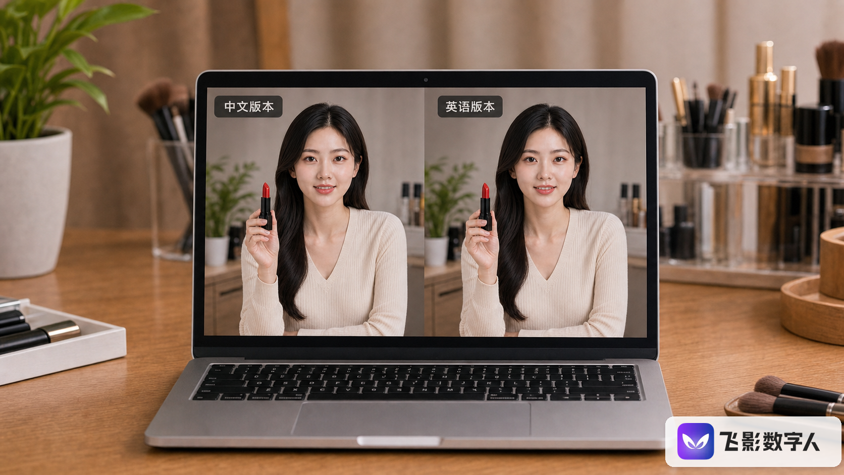 同一数字人口红视频的中文版本与英语版本对比